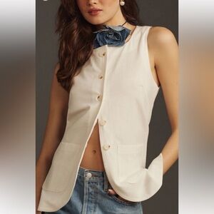 Anthropologie Maeve Cream Button-Front Blouse